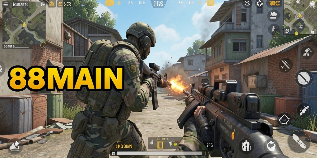 Menampilkan aksi tembak-menembak dari gameplay 88MAIN yang mendebarkan.