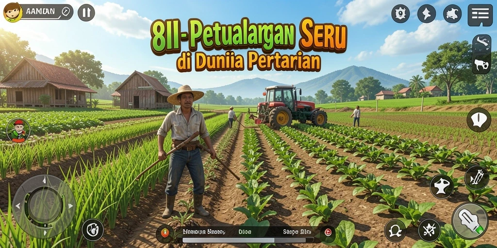 Tampilan gameplay seru di <strong>8II</strong> dengan kebun yang luas dan hewan lucu.