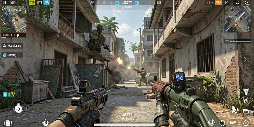 Tampilan gameplay intens JOS77 dalam mode FPS.