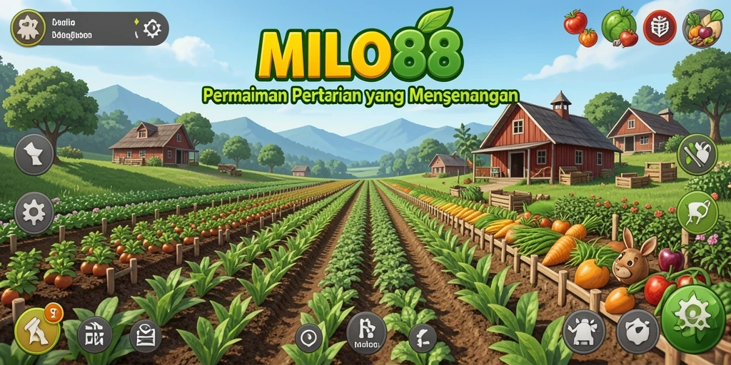 Tampilan gameplay <strong>MILO88</strong> yang menampilkan aktivitas bertani dan berkebun.