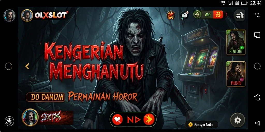 Screenshot dari OLXSLOT menunjukkan suasana mencekam dalam gameplay horor.