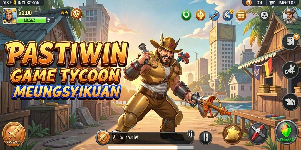 Screenshot gameplay PASTIWIN menunjukkan manajemen bisnis yang dinamis.