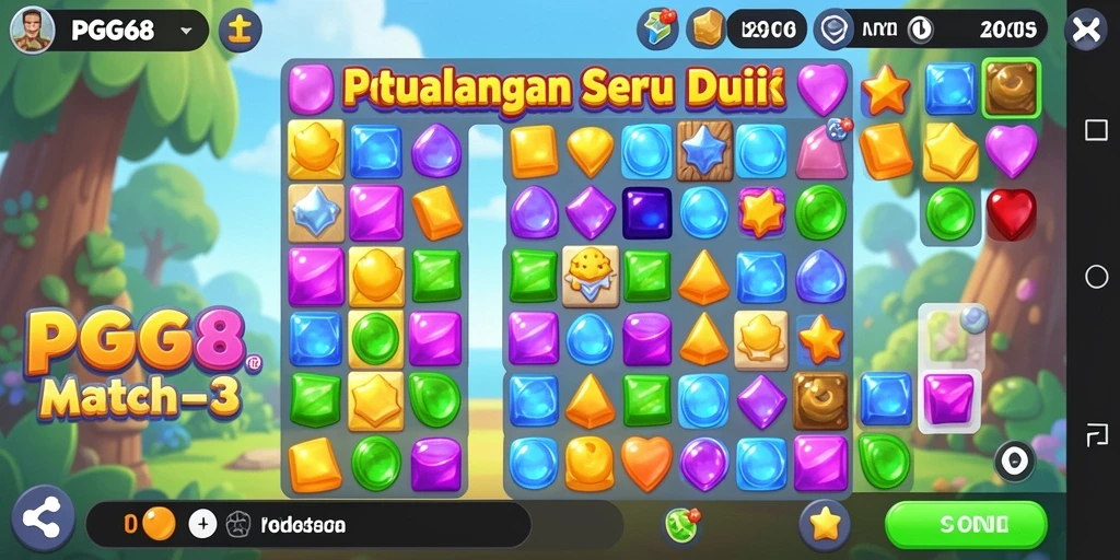 Gameplay seru PGG68 dengan momen mencocokkan item Match-3.