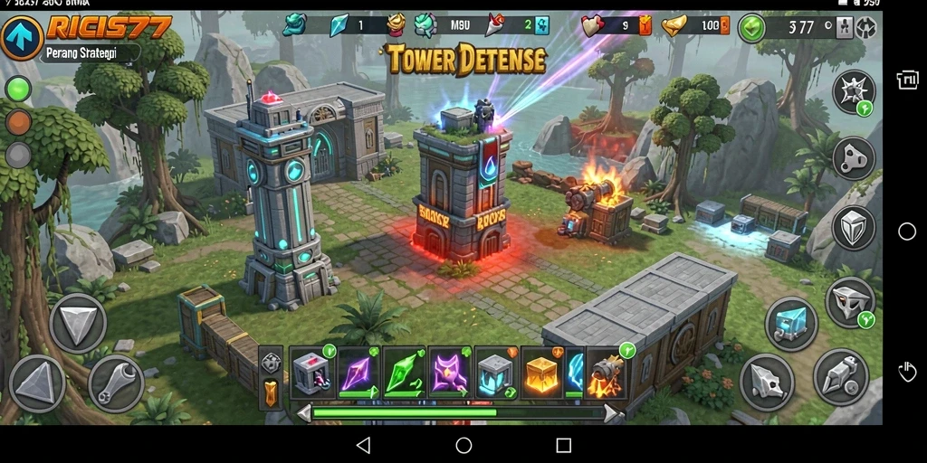 Tampilan gameplay RICIS77 yang menegangkan dalam Tower Defense.